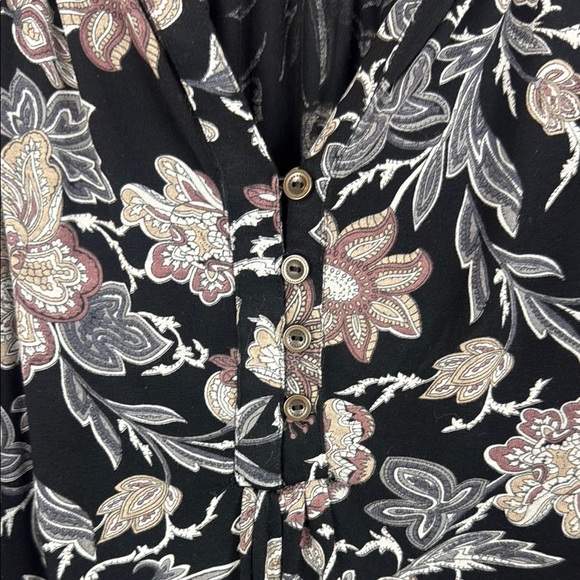 Lucky Brand Floral Black Brown and Gray 3/4 Sleeve Blouse Size 2X - Picture 7 of 13